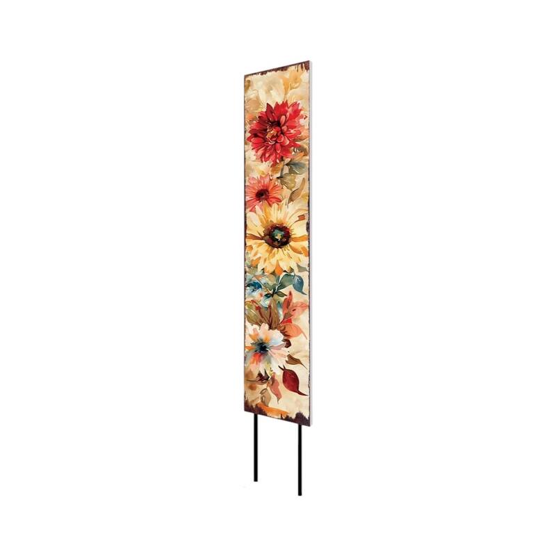 HomeRoots 42" Off White Red Orange And Yellow Solid Wood Floral Bouquet Garden Stake