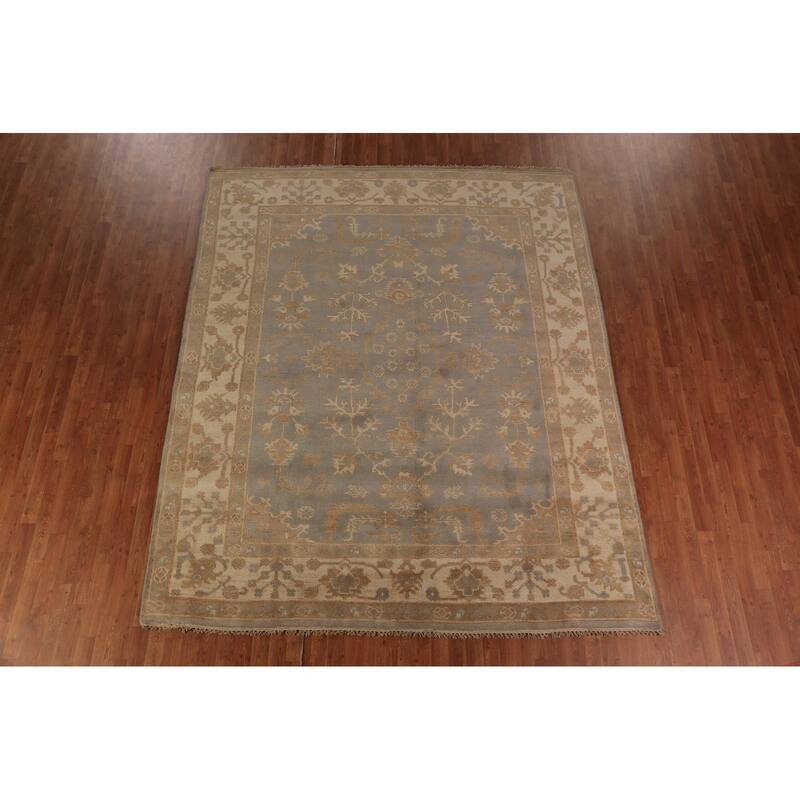 Gray Oushak Indian Area Rug Hand-Knotted Transitional Wool Carpet - 8'5"x 9'11"