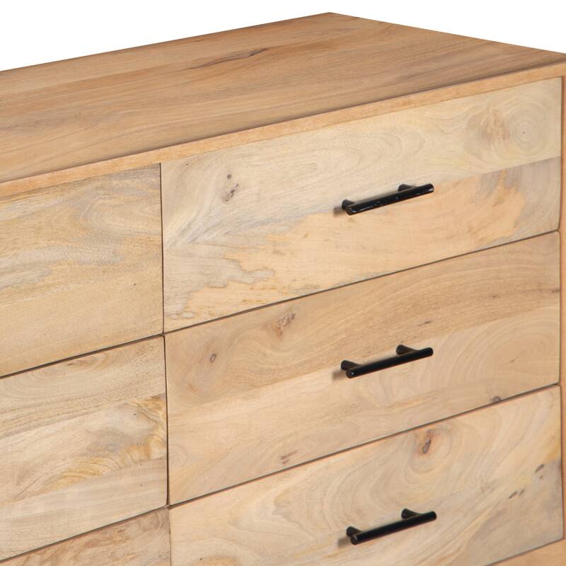 Geti Dresser 9 Drawers, 84 Inch Wide, Handcrafted Natural Oak White Mango Wood,