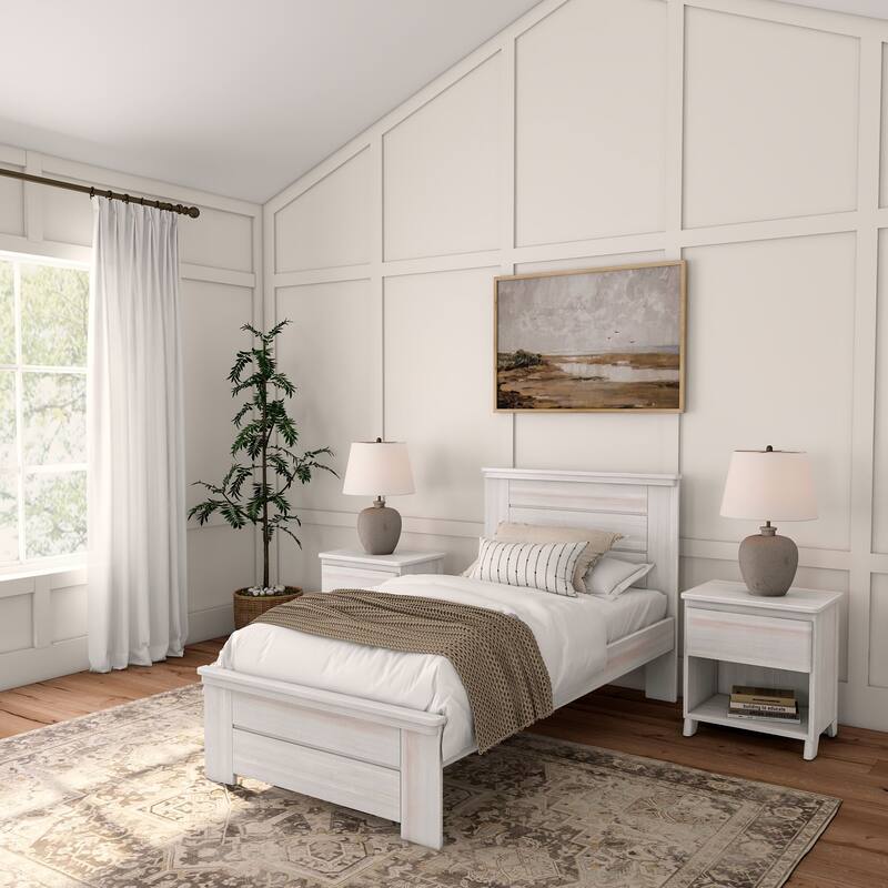 Plank and Beam Farmhouse Twin Bed with Panel Headboard - White Wash