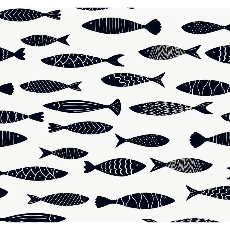 Seabrook Designs Bay Fish Unpasted Wallpaper - 27 in W x 27 ft. L - Black and White