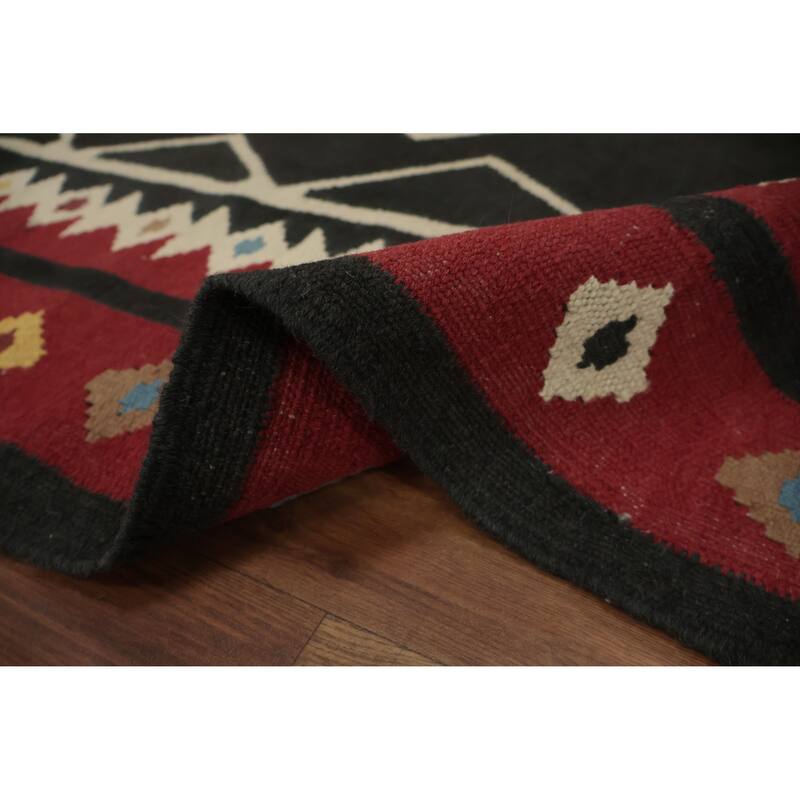 Hand Woven Oriental 100% Wool Carpet Southwestern Tribal Black Kilim Runner Rug - 17' 7'' X 5' 0''