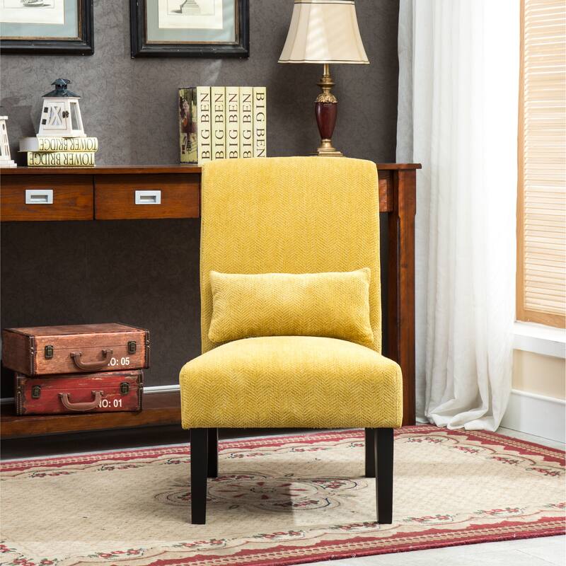 Porch & Den Vista Armless Chenille Accent Chair w/ Kidney Pillow