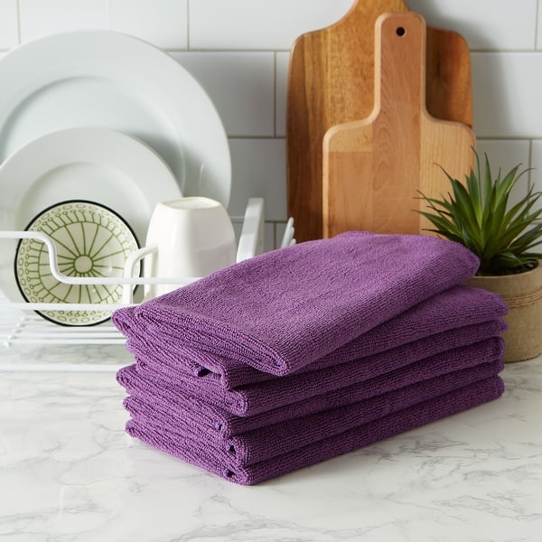 Set of 6 Eggplant Purple Microfiber Rectangular Dish Towels 15.75