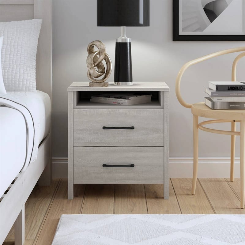 Modern 2-Drawer Bedside Table Nightstand with Shelf Wood Minimalist Bedroom Furniture