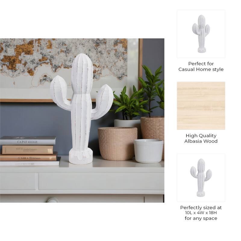 Wood Figurine Cactus Handcarved Accent Modern Decorative Sculpture
