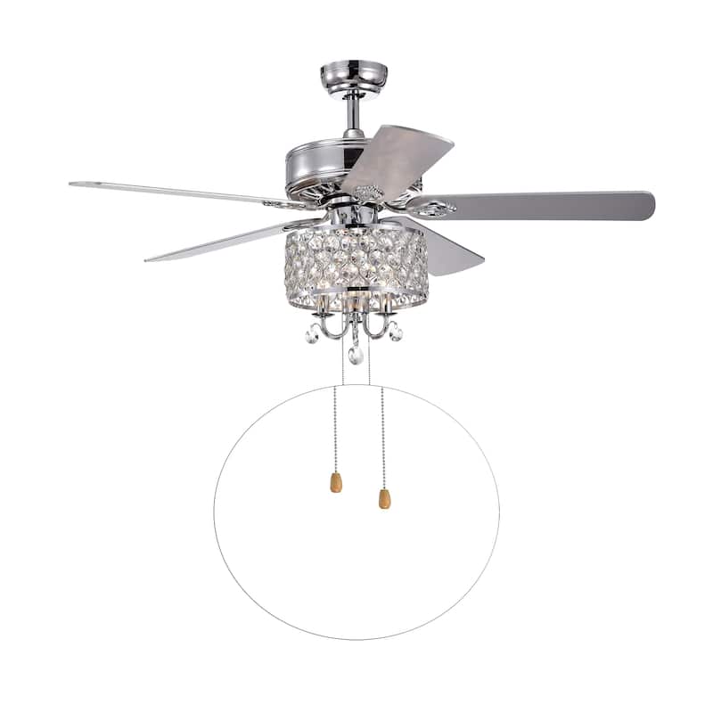 Fengren Chrome 3-light 52-inch Chrome Lighted Ceiling Fan with Crystal Shade (incl. Remote & 2 Color Option Blades)
