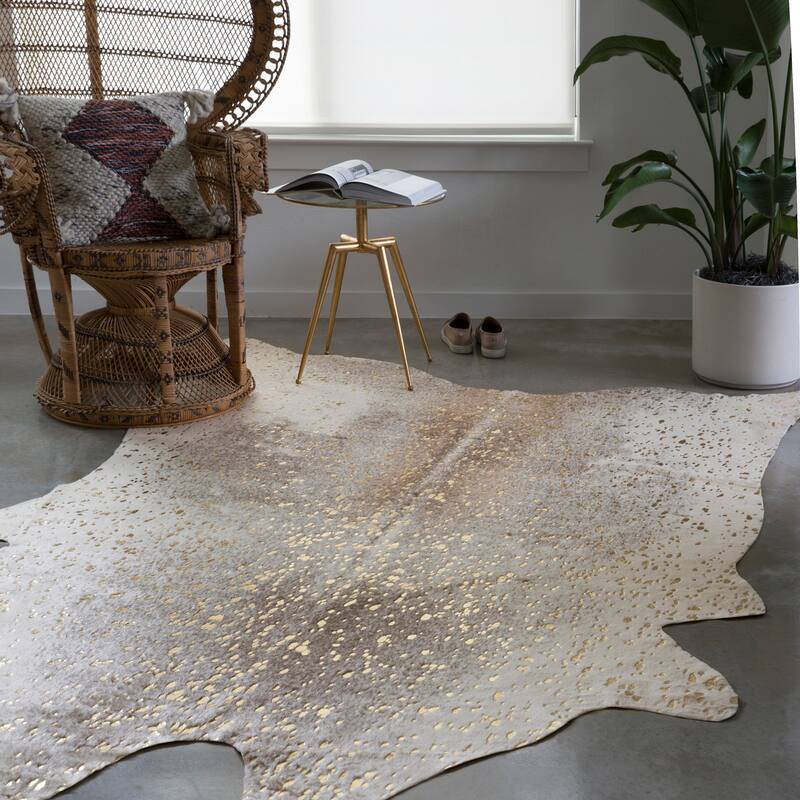 Clayton Modern Rustic Faux Cowhide Area Rug - 6'2" x 8' - Pewter - Hide-Shaped