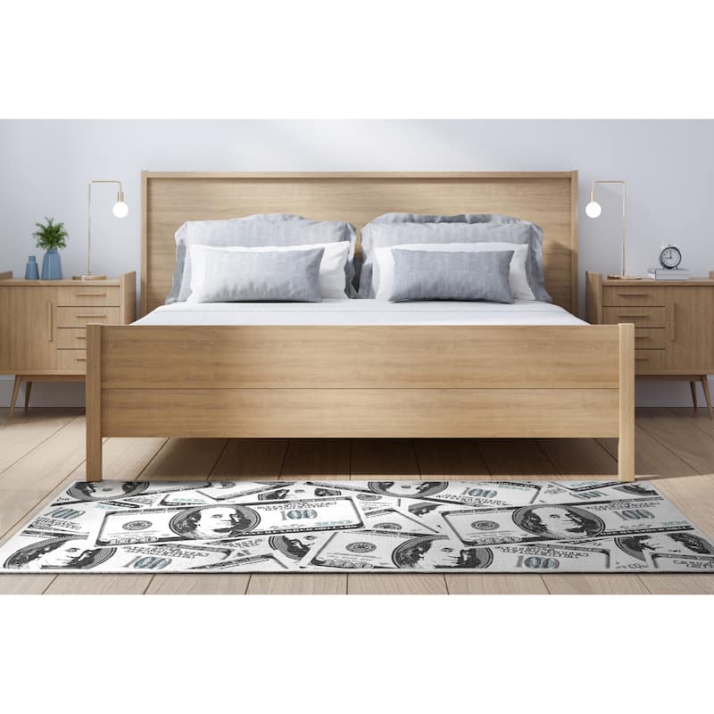 Well Woven Money Dollar Stacked Modern Machine Washable Area Rug