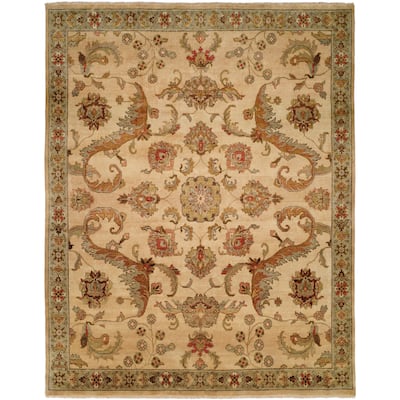 Transitional Brown Hand-Knotted Wool Area Rug