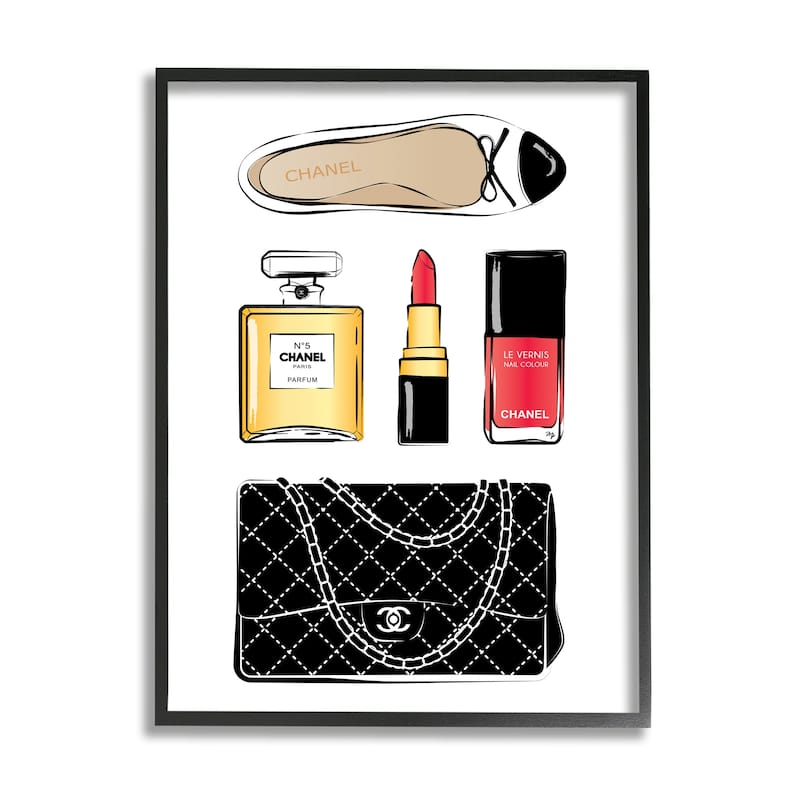 Stupell Elegant Glam Fashion Accessories Red Cosmetic Framed Wall Art