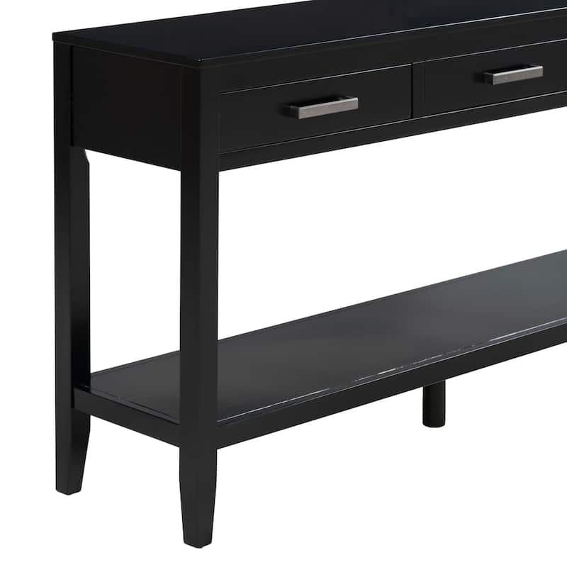 62.2'' Entryway Table, Minimalist Sofa Table with 3 Drawers, Painted Console Table with Bottom Shelf and Iron Handles