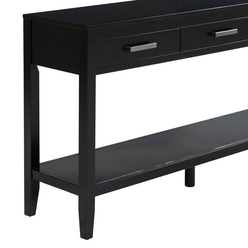 Roomfitters 59.1" Farmhouse Entryway Table with 3 Drawers, Slim Console Sofa Table with Open Shelf for Hallway