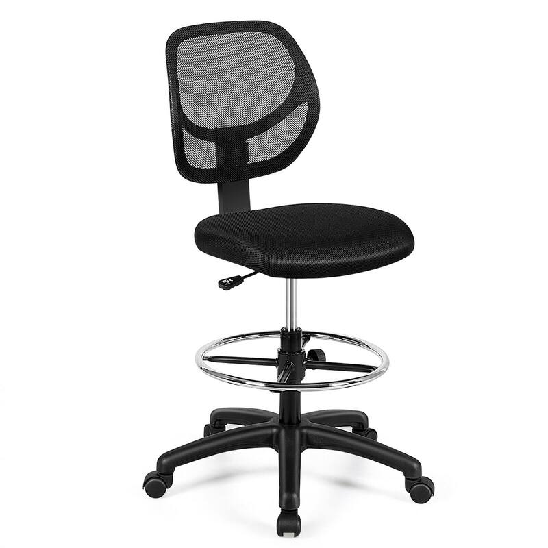 Gymax Mesh Drafting Chair Mid Back Office Chair Adjustable Height - Black