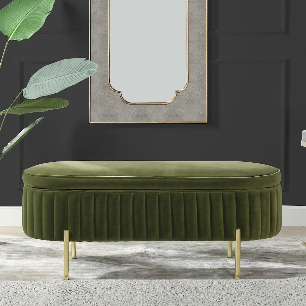 Chloe Modern Glam Performance Velvet Oval Tufted Storage Bench