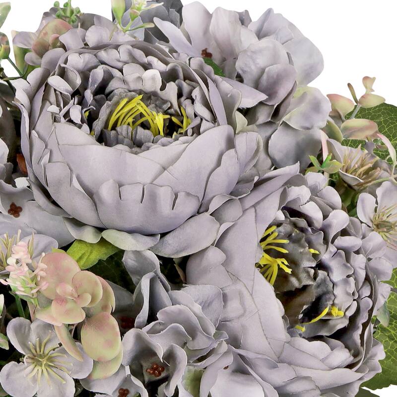 Set of 2 Grey Artificial Mixed Peony Hydrangea Blossom Flower Stem Bush Bouquet 17in - 17" L x 11" W x 11" DP