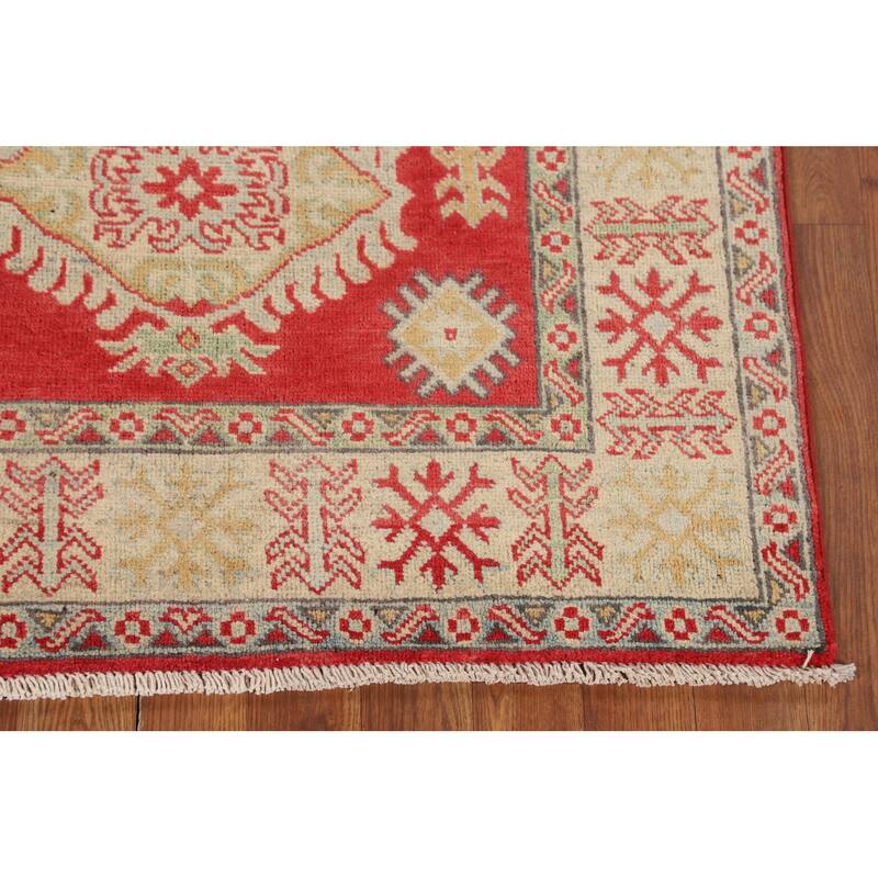 Geometric Red Kazak Oriental Accent Rug Handmade Wool Carpet - 3'3" x 5'0"