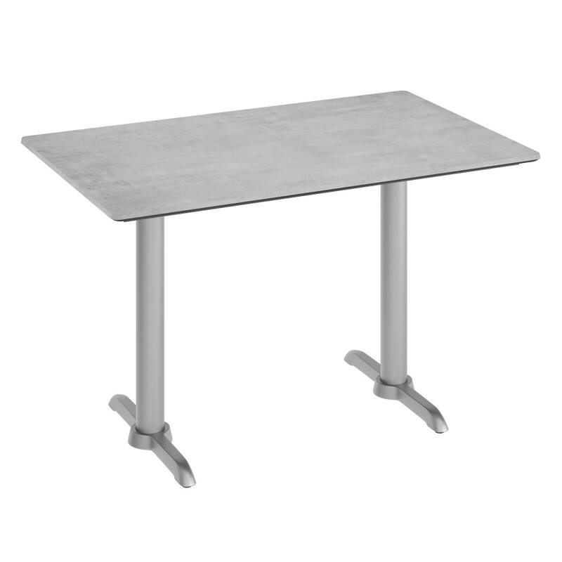 Commercial All-Weather HPL Tabletop with Dual T Bases - 48"W x 30"D x 31.25"H - Gray Faux Concrete/Silver Base