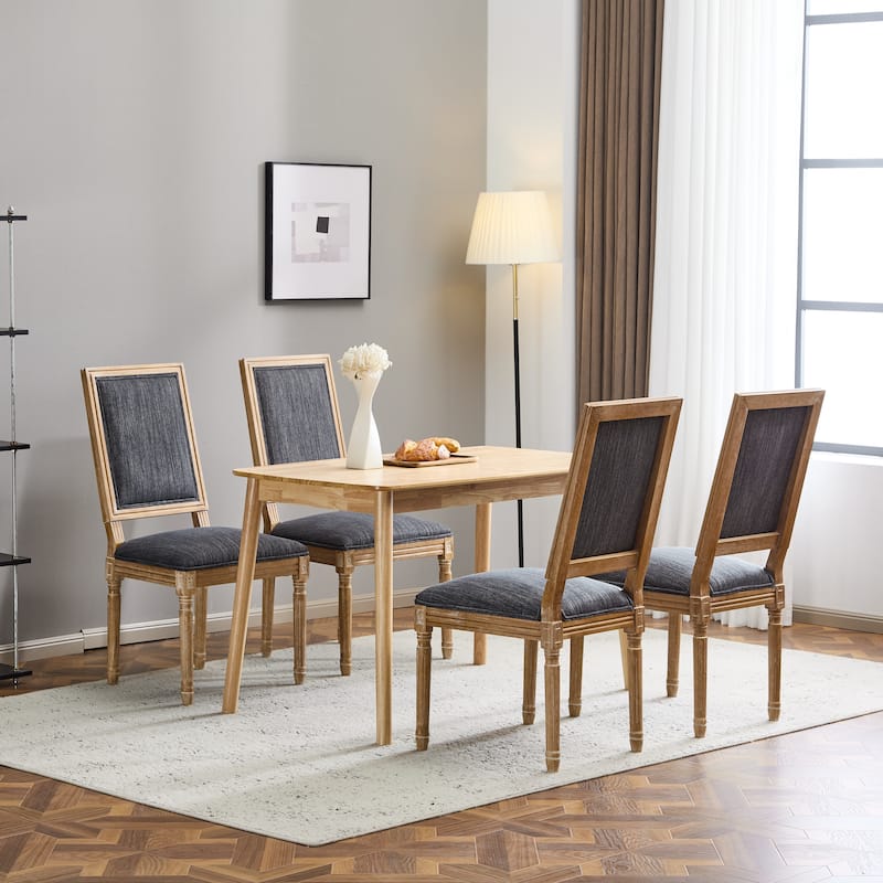 [Set of 4] French Country Dining Chairs - Elegant Cane Backrest & Upholstered Seats with Fluted Legs- Solid Rubberwood Frame