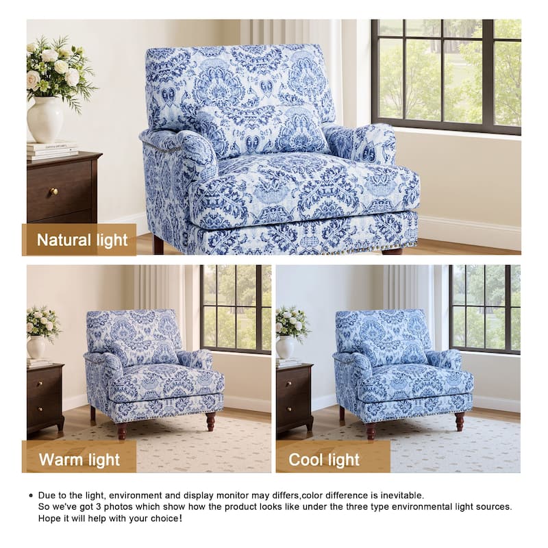 Mid Century Chenille Upholstered Accent Chair with Nailhead Trim