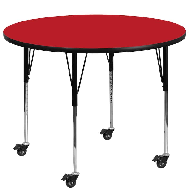 Mobile 48'' Round HP Laminate Activity Table - Adjustable Legs - Red