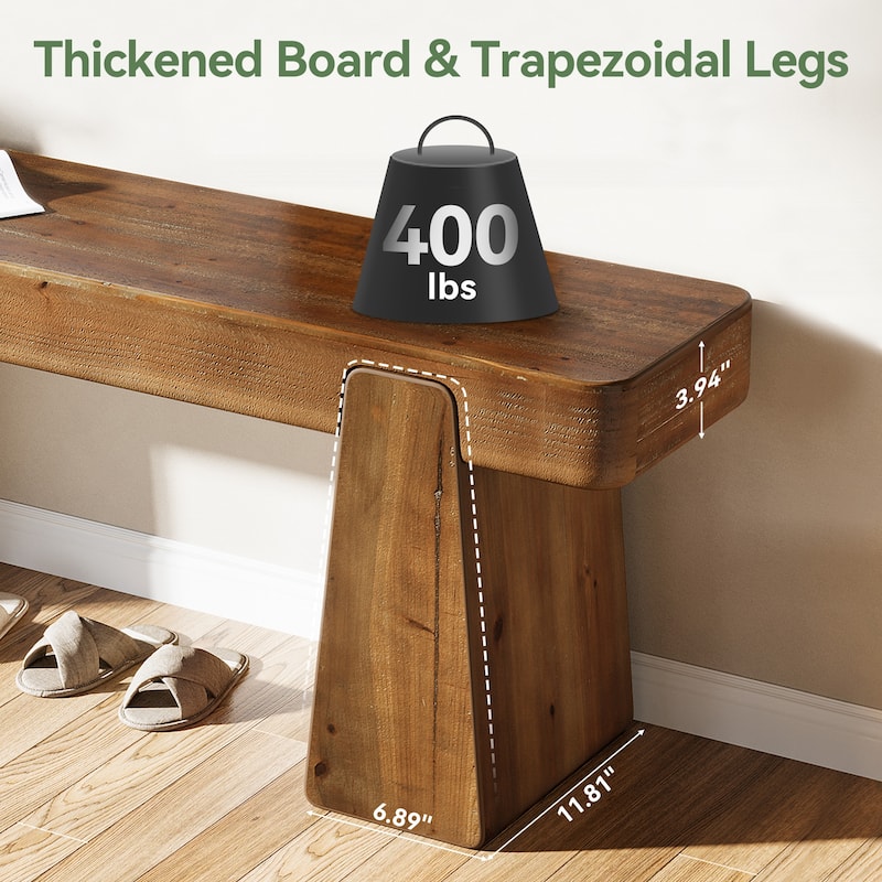 47 Inch Solid Wood Entryway Bench with Shoe Storage, 2 Tier Shoe Rack, Rustic Bench for Kitchen, Dining Room, Bedroom, Hallway