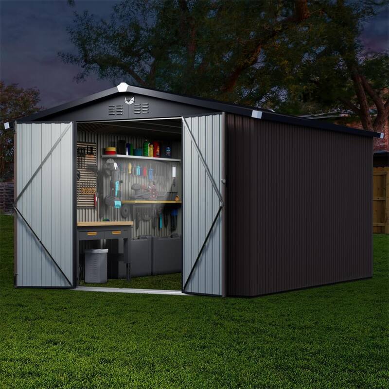 Metal Garden Sheds 10FTx12FT Outdoor Storage Shed - Brown