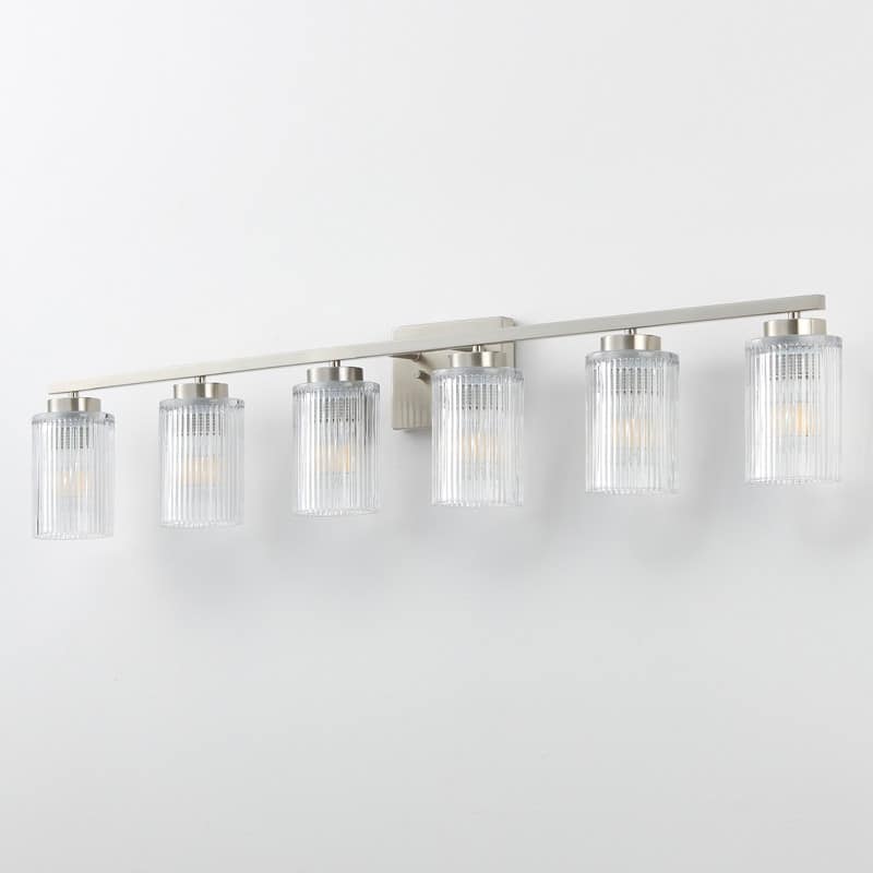 KAWOTI Modern Vanity Light with Cylinder Ribbed Glass Shade