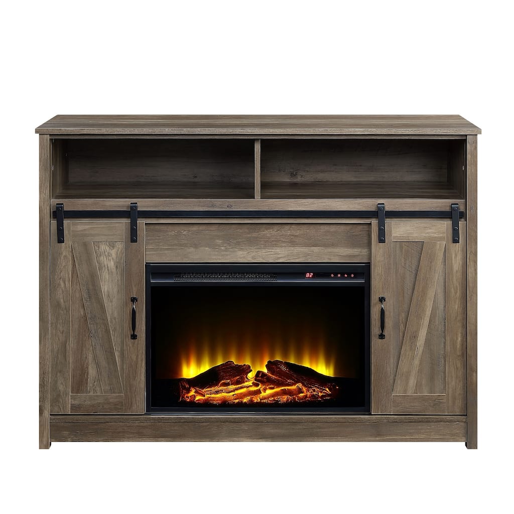 Fireplace Table with 2 Open Compartments in Rustic Oak