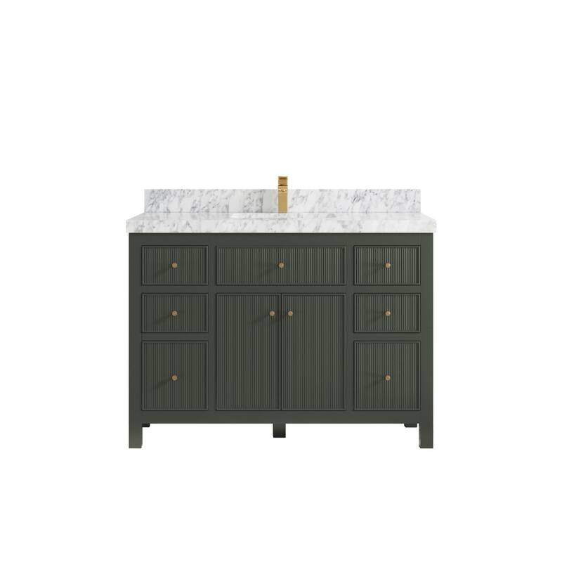 Willow Collections 48 in W x 22 in D Sonoma Free Standing Reeded Single Sink Bathroom Vanity with Countertop - 2" Carrara Marble - Pewter Green