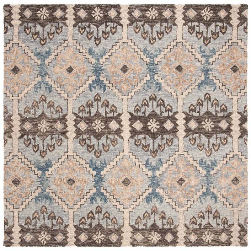 SAFAVIEH Handmade Aspen Dickie Boho Tribal Wool Rug - 7' Square - Light Blue/Cream