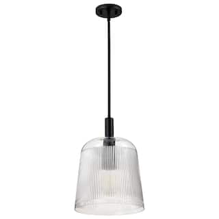 Grayson Large Pendant Matte Black Finish Clear Ribbed Glass - Matte Black