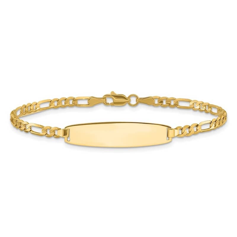 Curata 14k Yellow Gold 3mm Figaro Link ID Bracelet Options: 7" 8"