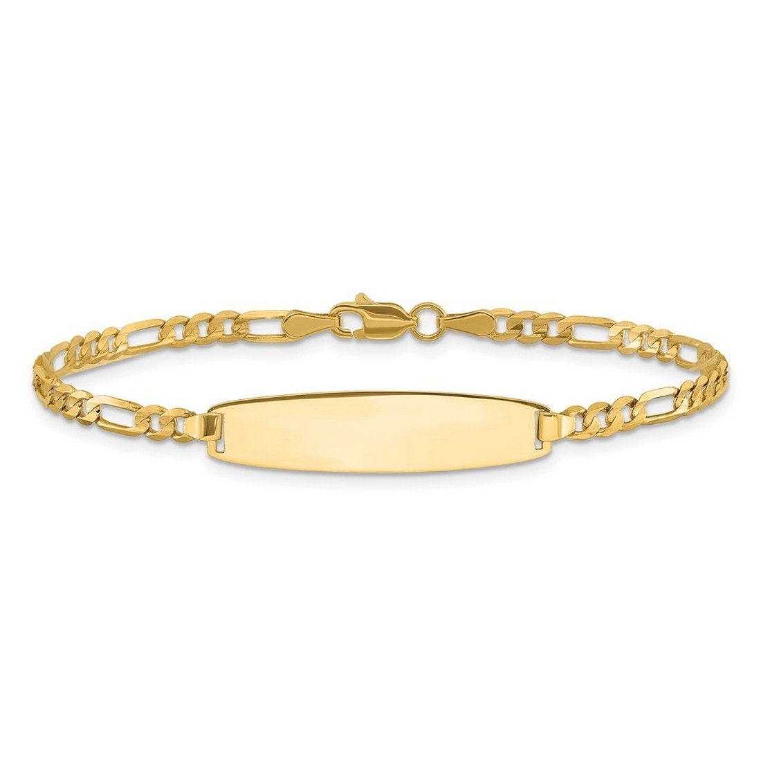 Curata 14k Yellow Gold 3mm Figaro Link ID Bracelet