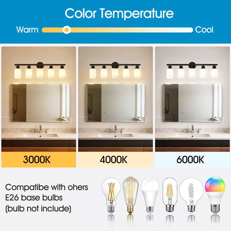 5-Light Matte Black Wall Lamps with White Glass Shades (No Bulbs) Sconce Lighting for Bedroom Living Room