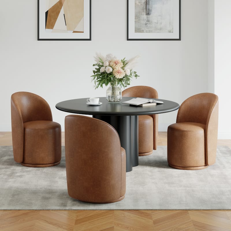 UIXE Modern Upholstered Swivel Armless Side Dining Chairs - Brown/Leather-Set of 4