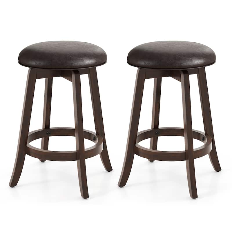 Gymax 24'' Counter Height Stools Set of 2 w/ Swivel Round Seat & - Brown - Set of 2