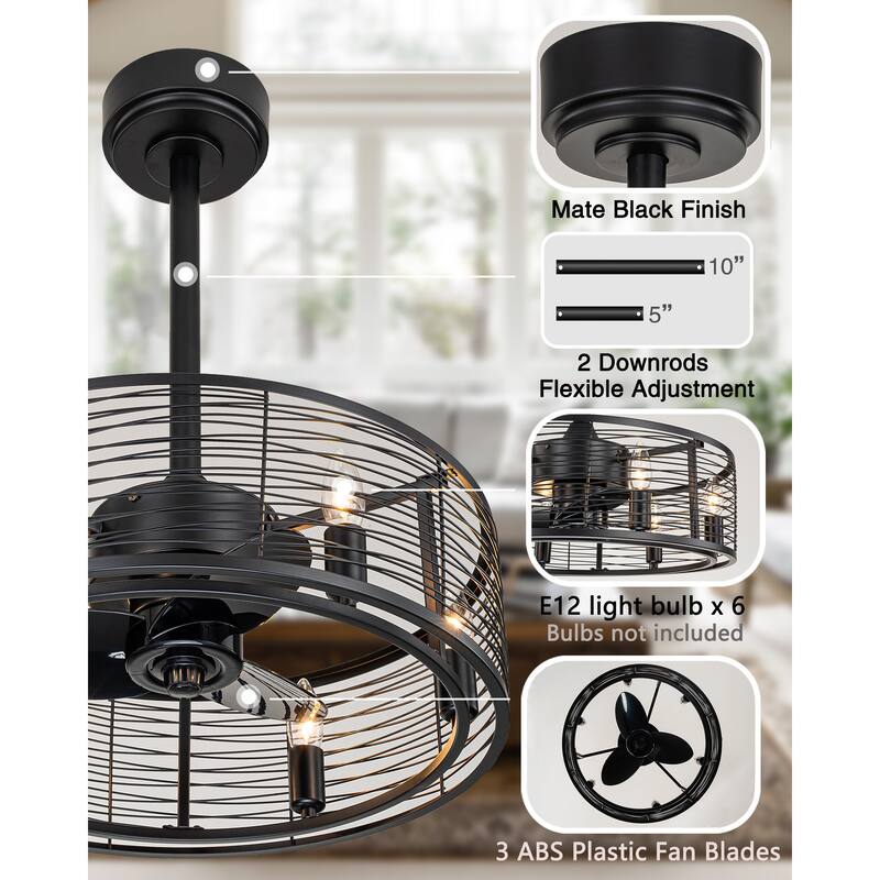 20 inch Farmhouse Caged Ceiling Fan with Light and Remote