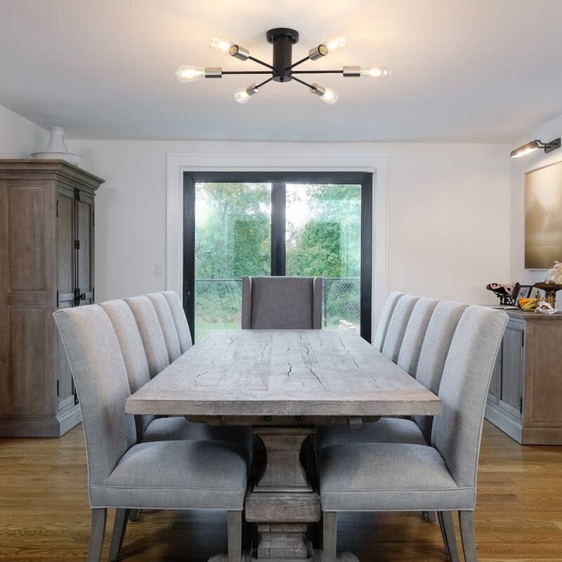 6-Light Mid Century Semi Flush Mount Chandelier for Dining Room