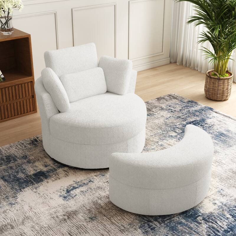 Oversized Upholstered Swivel Barrel Chairs with Storage Ottoman