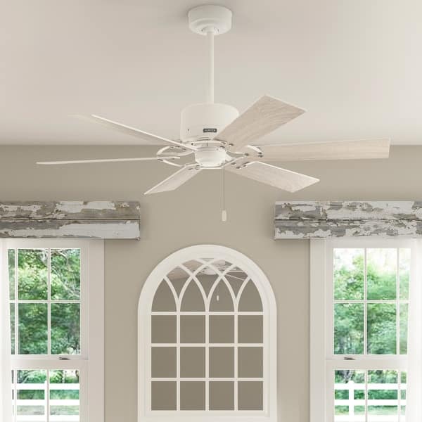 slide 2 of 11, Hunter 52" Gilrock Windmill Ceiling Fan and Pull Chain - Industrial, Modern Farmhouse Matte White