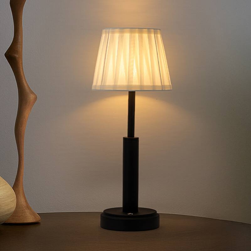 Modern Rechargeable LED Table Lamp with Fabric Shade Classic Touch Control USB Cordless Nightstand Light for Bedroom - W6'' - Matte Black