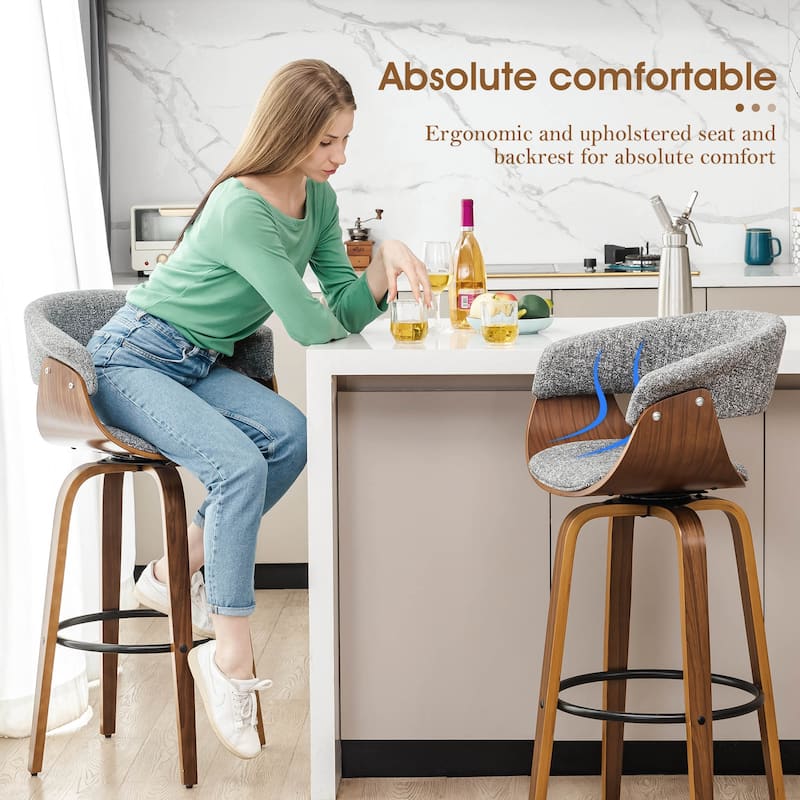 Glitzhome Modern 3-Piece Wooden Swivel Bar Stools & Height Adjustable Pub Table Set