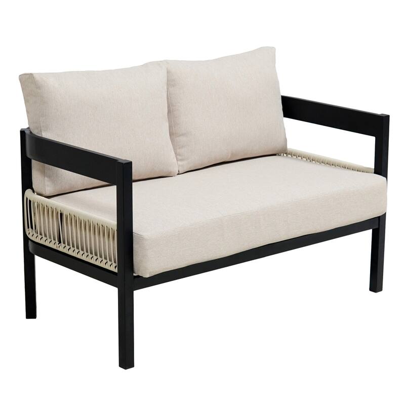 4 Pcs Outdoor Furniture Set, All-Weather Patio Conversation Set with Resistant Cushions, Sofa Chair and Coffee Table