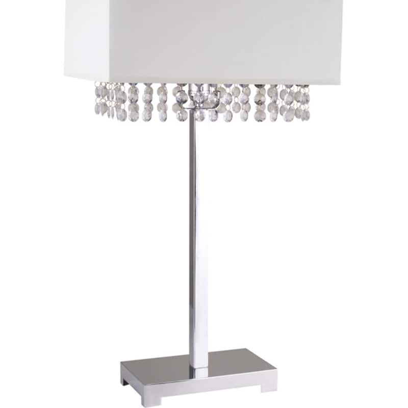 28" Tall Metal Table Lamp w/ Silver finish, White Shade w/ Crystal Accents