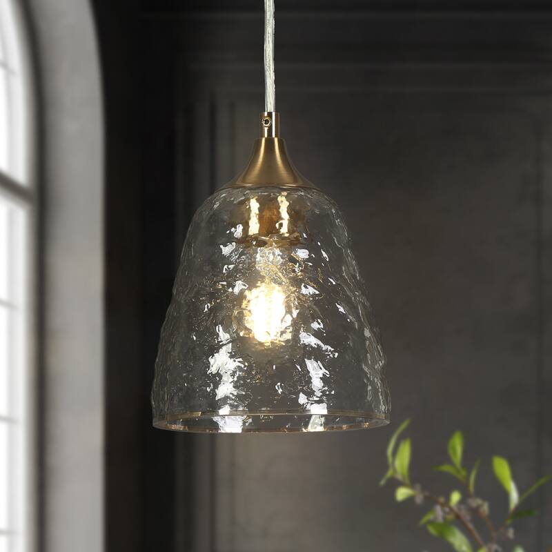 Modern 1-Light Gold Textured Glass Pendant Light for Kitchen Island Dining Room - D5.9" x H69.9" Max