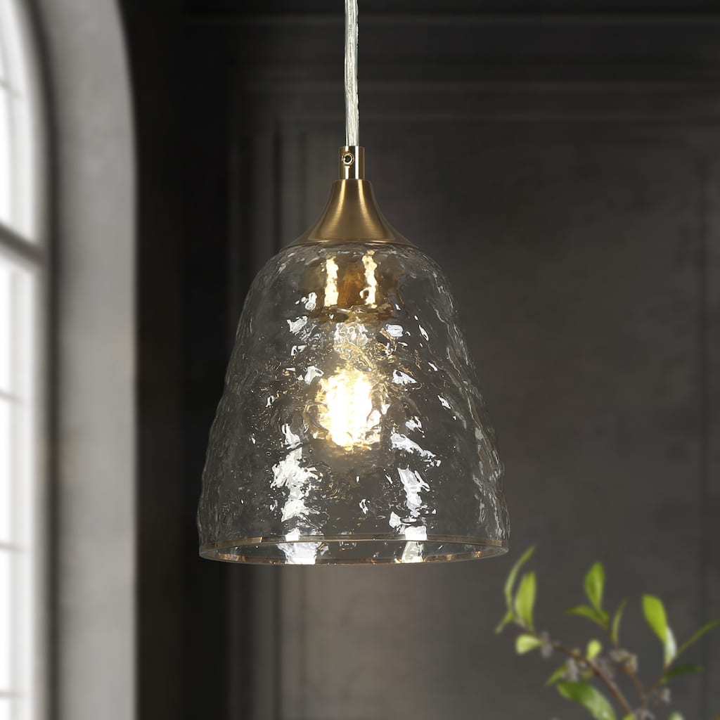 Modern 1-Light Gold Textured Glass Pendant Light for Kitchen Island Dining Room - D5.9" x H69.9" Max