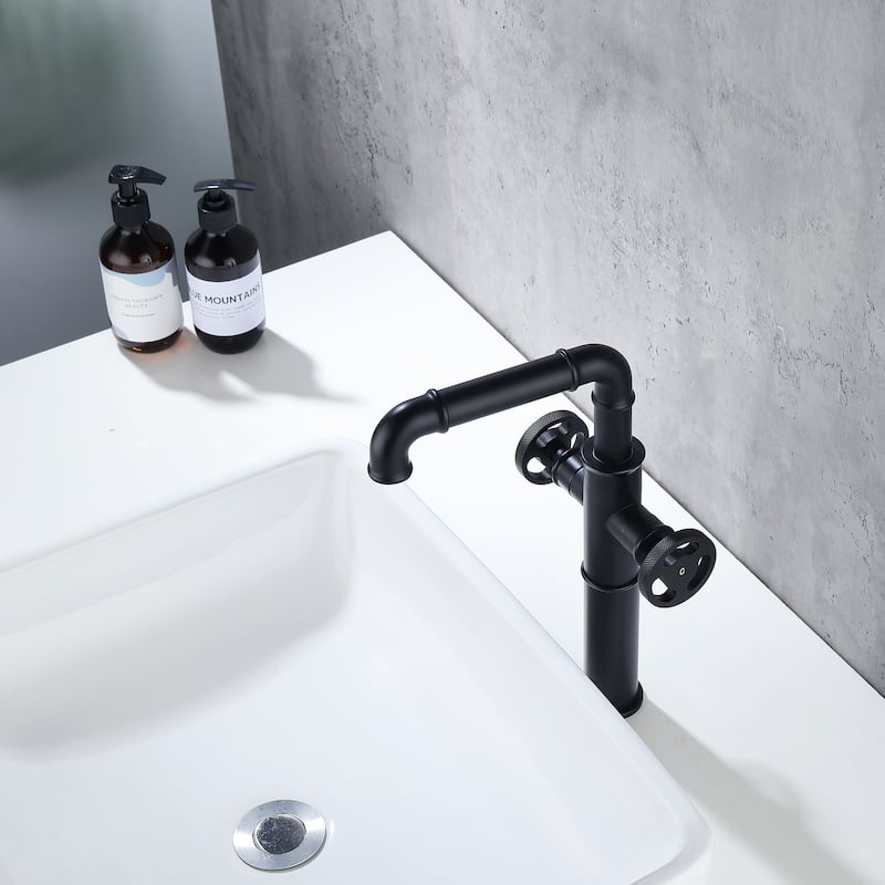 Two Handles Single Hole Deck Mounted Industrial Bathroom Faucet With 360 Degrees Swivel Spout