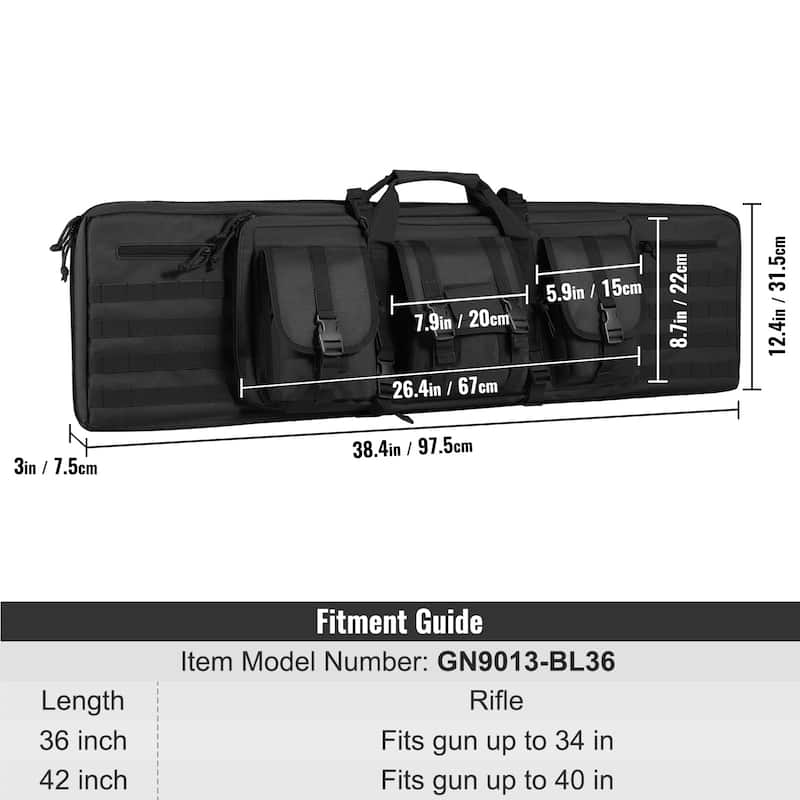 Rifle Bag, Tactical Double Long Gun Bag, Soft Rifle Case with Lockable Zipper, Portable Handle & Shoulder Strap