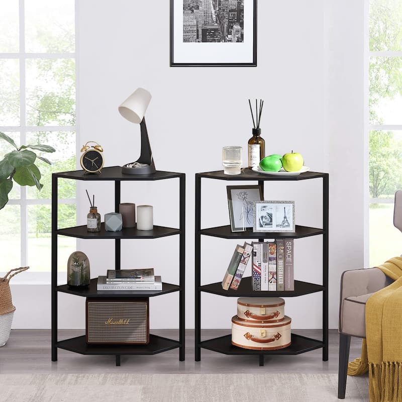 VECELO 4-Tier Triangle Corner Bookshelf & End Table 31" Multi-Functional Living Room Storage shelf